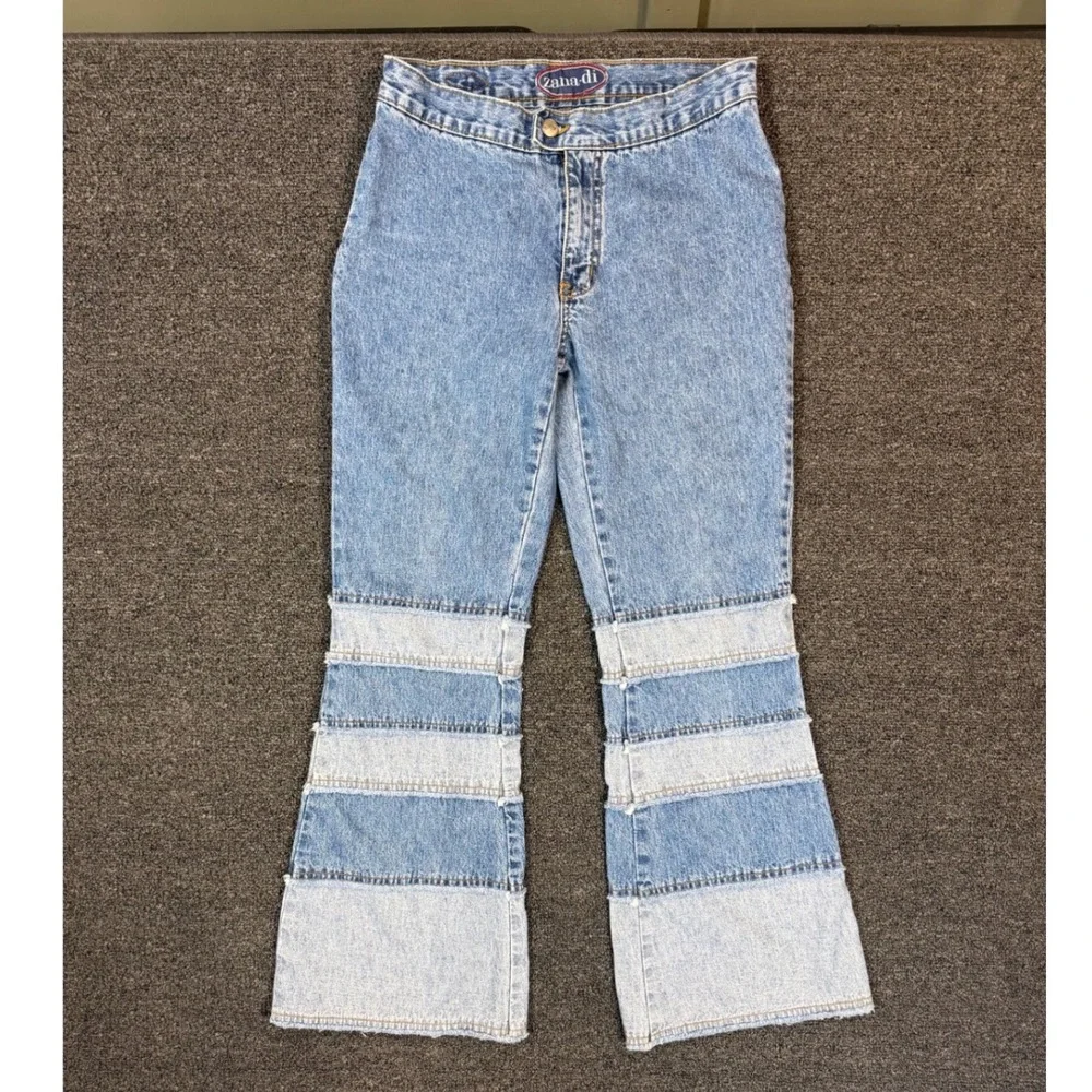 Zana-Di Patchwork Flare Jeans Womens 7/8 Blue‎ Vintage Y2K Excellent Multi-Tone